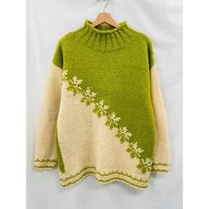 Vintage Express green snowflake mock neck oversized wool sweater